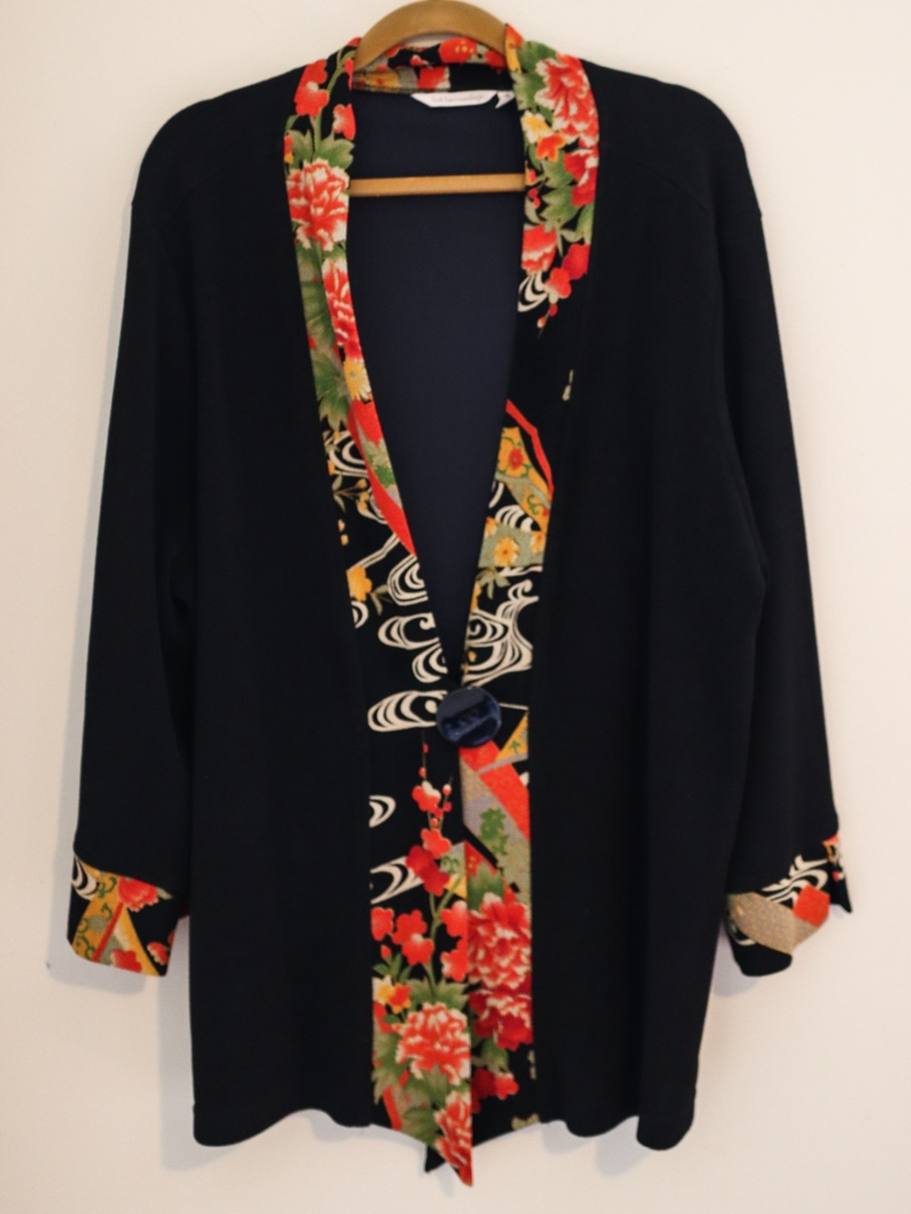 Soft Surroundings Black Floral-Trim Kimono
